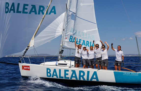 J/80 womens team sailing off Palma Mallorca, Spain