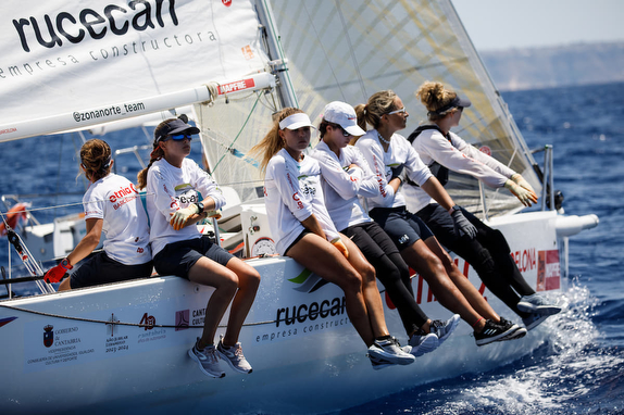 J/80 womens team sailing off Palma Mallorca, Spain